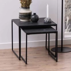 Jeu De 2 Tables D'appoint Idris - Marbre/noir