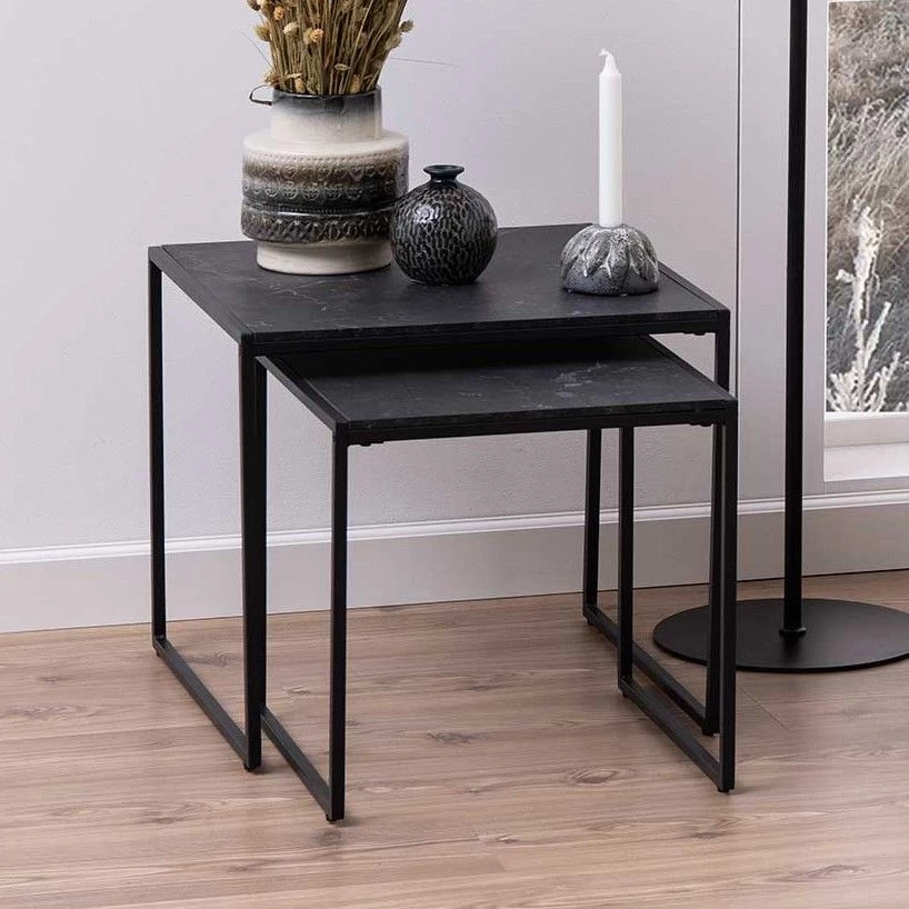 Jeu De 2 Tables D'appoint Idris - Marbre/noir 1 Jeu De 2 Tables D'appoint Idris - Marbre/noir