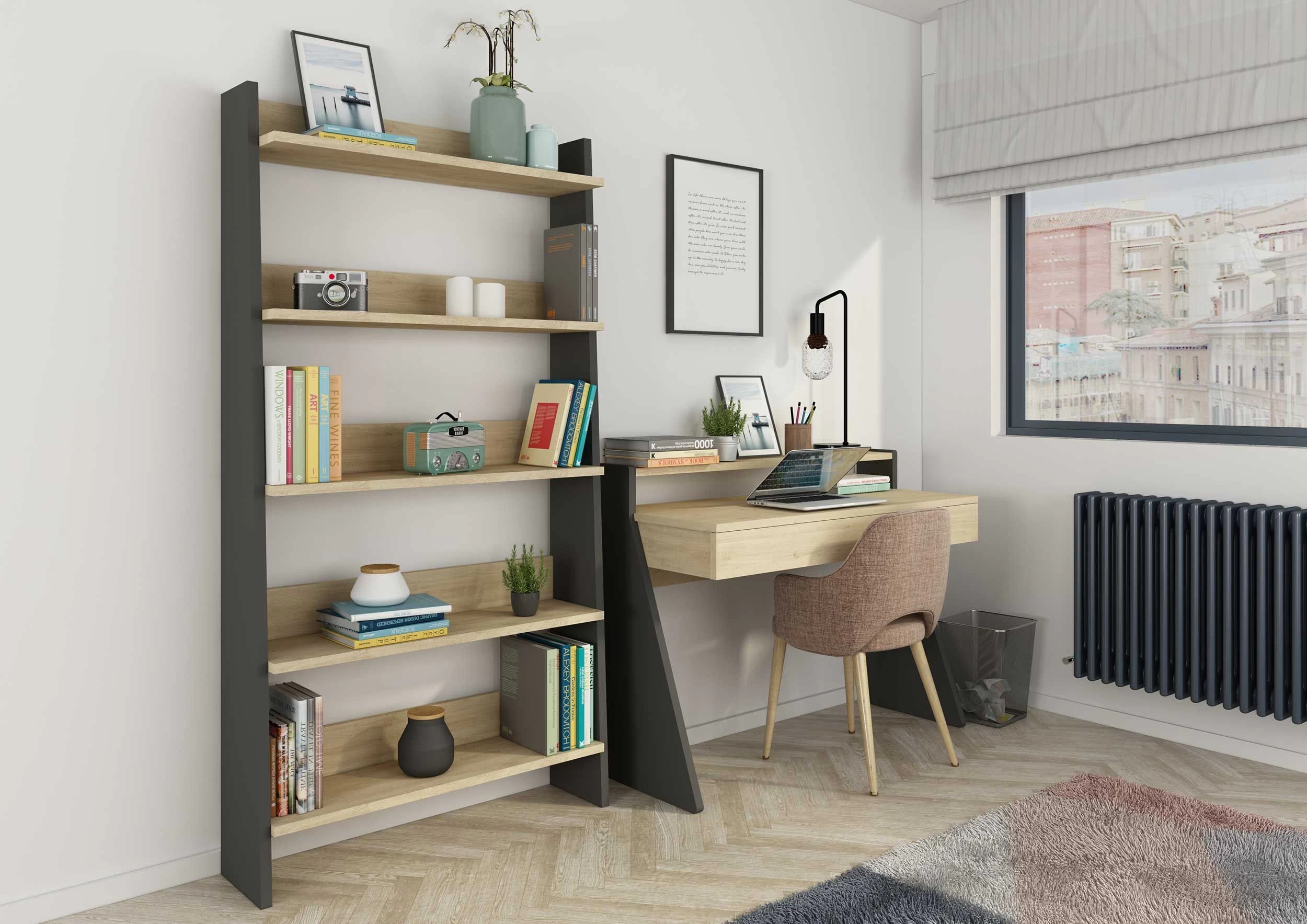 Bibliothèque Quinty 95cm 5 étagères - Gris/ Décor En Chêne 6 Bibliothèque Quinty 95cm 5 étagères - Gris/ Décor En Chêne – Image 6