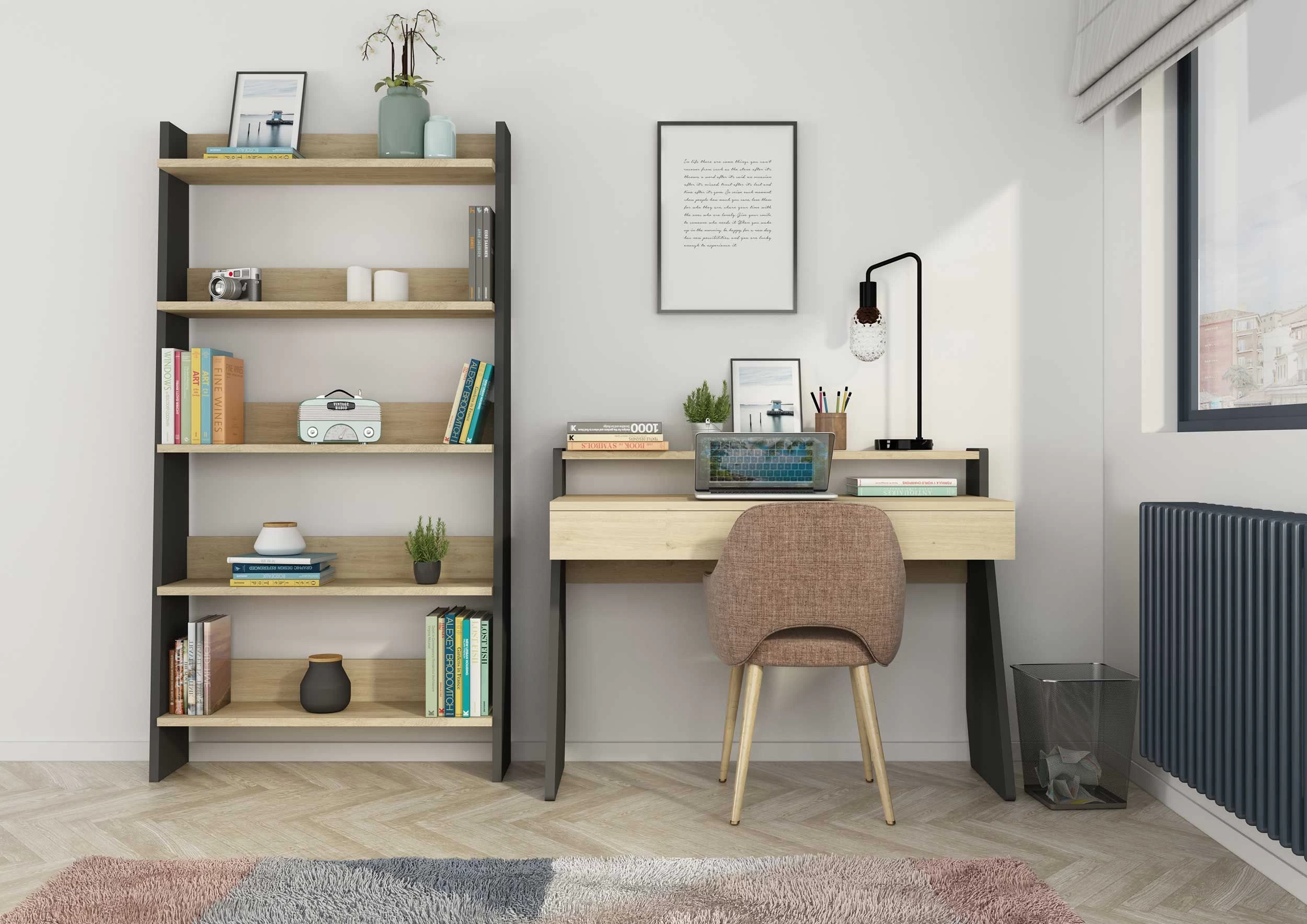 Bibliothèque Quinty 95cm 5 étagères - Gris/ Décor En Chêne 5 Bibliothèque Quinty 95cm 5 étagères - Gris/ Décor En Chêne – Image 5