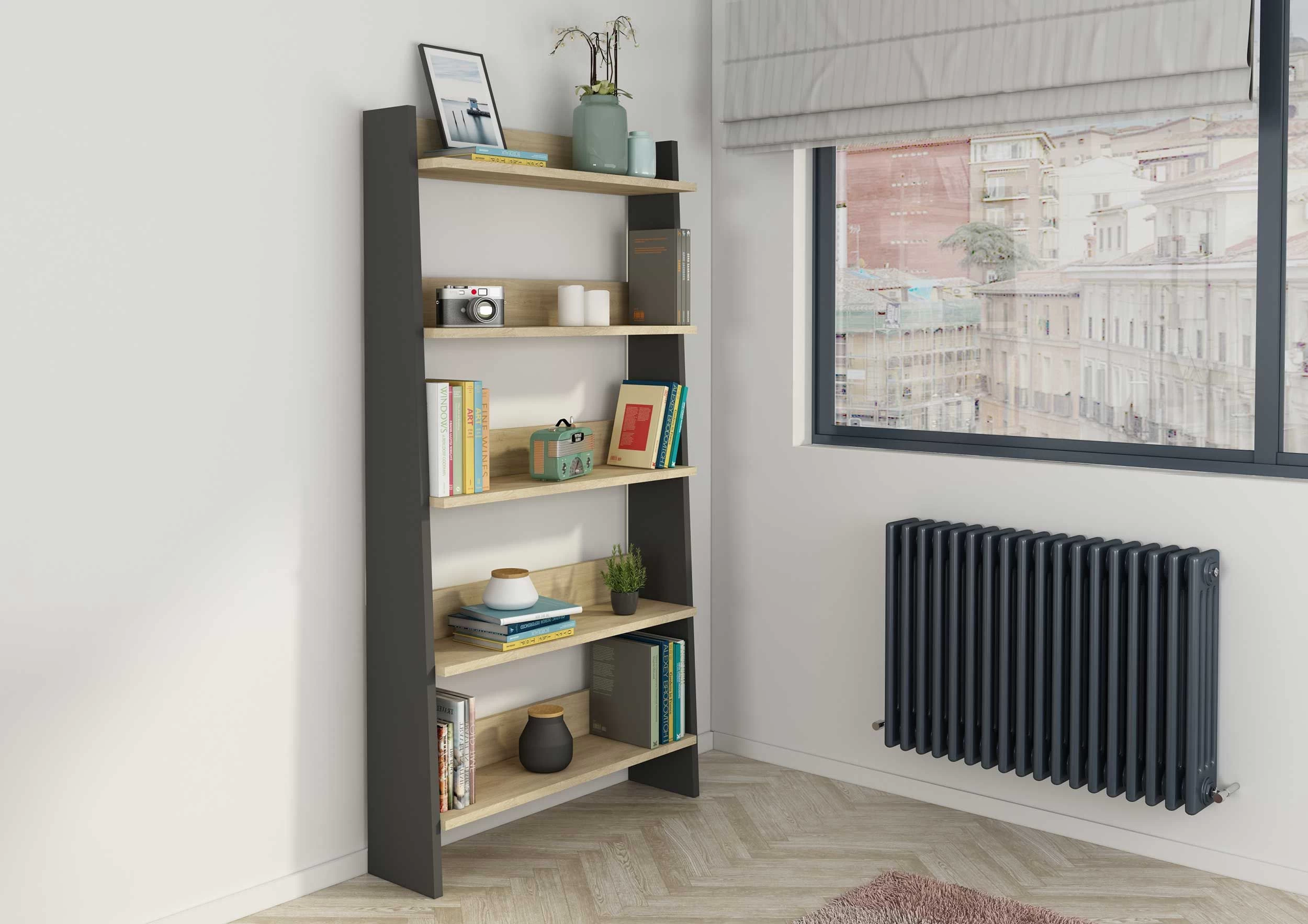 Bibliothèque Quinty 95cm 5 étagères - Gris/ Décor En Chêne 3 Bibliothèque Quinty 95cm 5 étagères - Gris/ Décor En Chêne – Image 3