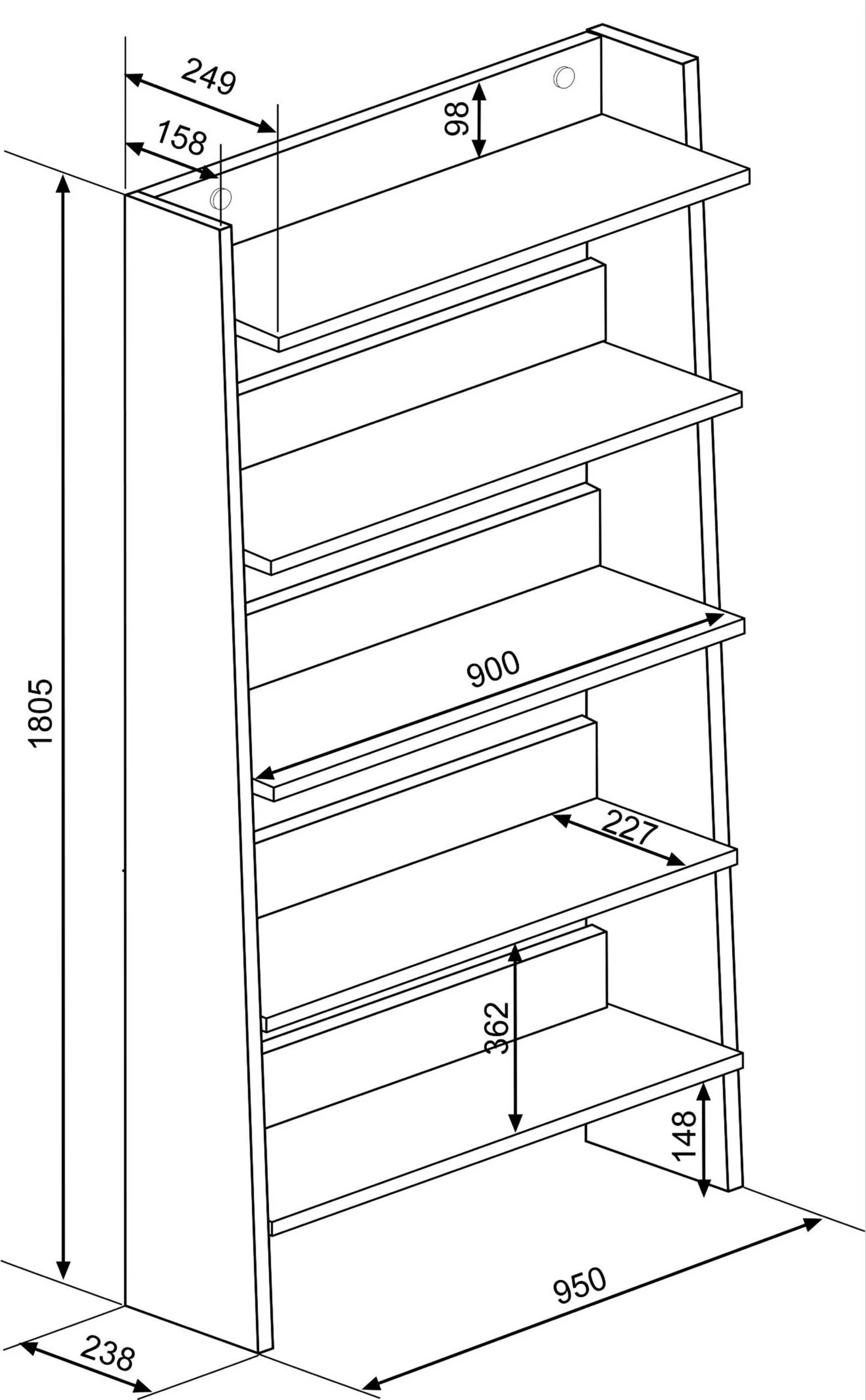 Bibliothèque Quinty 95cm 5 étagères - Gris/ Décor En Chêne 2 Bibliothèque Quinty 95cm 5 étagères - Gris/ Décor En Chêne – Image 2