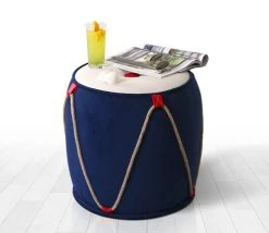Fluffe Pouffe | 50% Coton/50% Velours | Eponge 6 Cm | Bleu Blanc