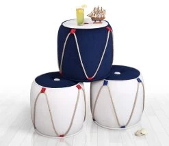 Fluffe Pouffe | 50% Coton/50% Velours | Eponge 6 Cm | Bleu Blanc -Meubles Tables Et Chaises Shop 209FLF1286 20 207 ca4c