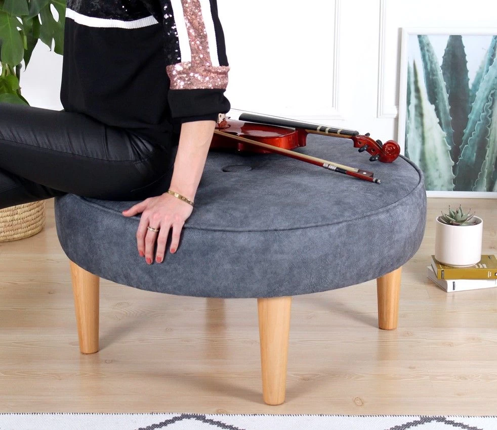 Fluffe Pouffe | 50 Otton/50% Velvet | Gris 3 Fluffe Pouffe | 50 Otton/50% Velvet | Gris – Image 3