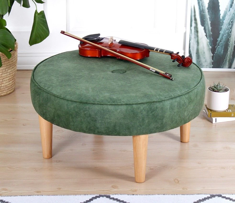 Fluffe Pouffe | 50% Coton/50% Velours | 15 Cm Eponge | Pieds En Bois | Vert 2 Fluffe Pouffe | 50% Coton/50% Velours | 15 Cm Eponge | Pieds En Bois | Vert – Image 2