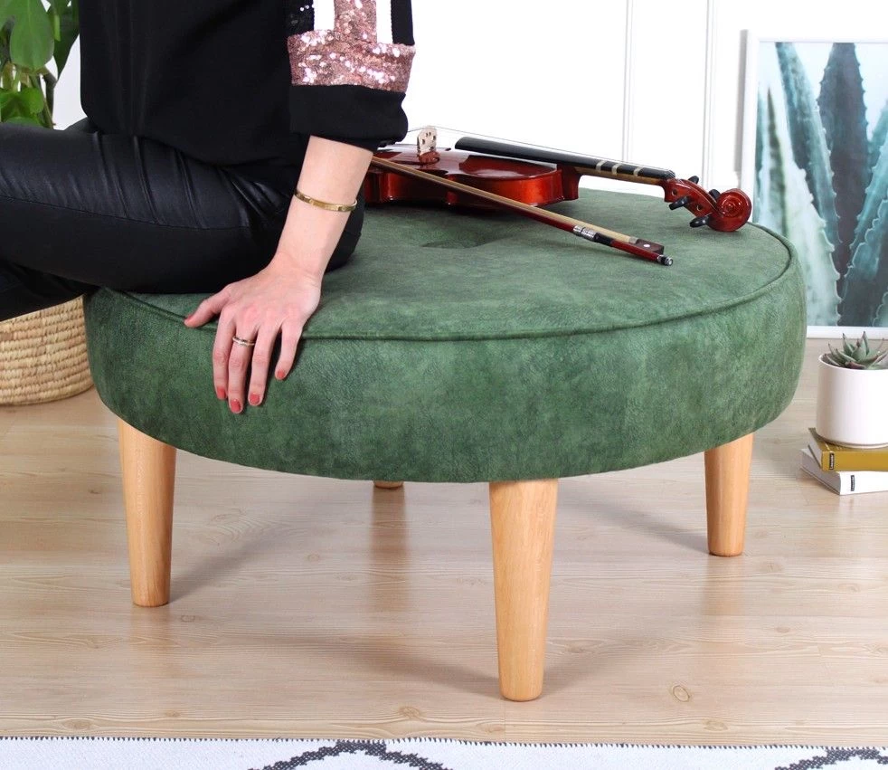 Fluffe Pouffe | 50% Coton/50% Velours | 15 Cm Eponge | Pieds En Bois | Vert 3 Fluffe Pouffe | 50% Coton/50% Velours | 15 Cm Eponge | Pieds En Bois | Vert – Image 3