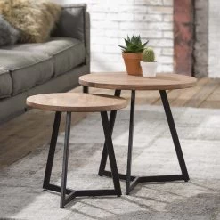 Lot De 2 Tables D'appoint Rondes Virginie-bois D'acacia