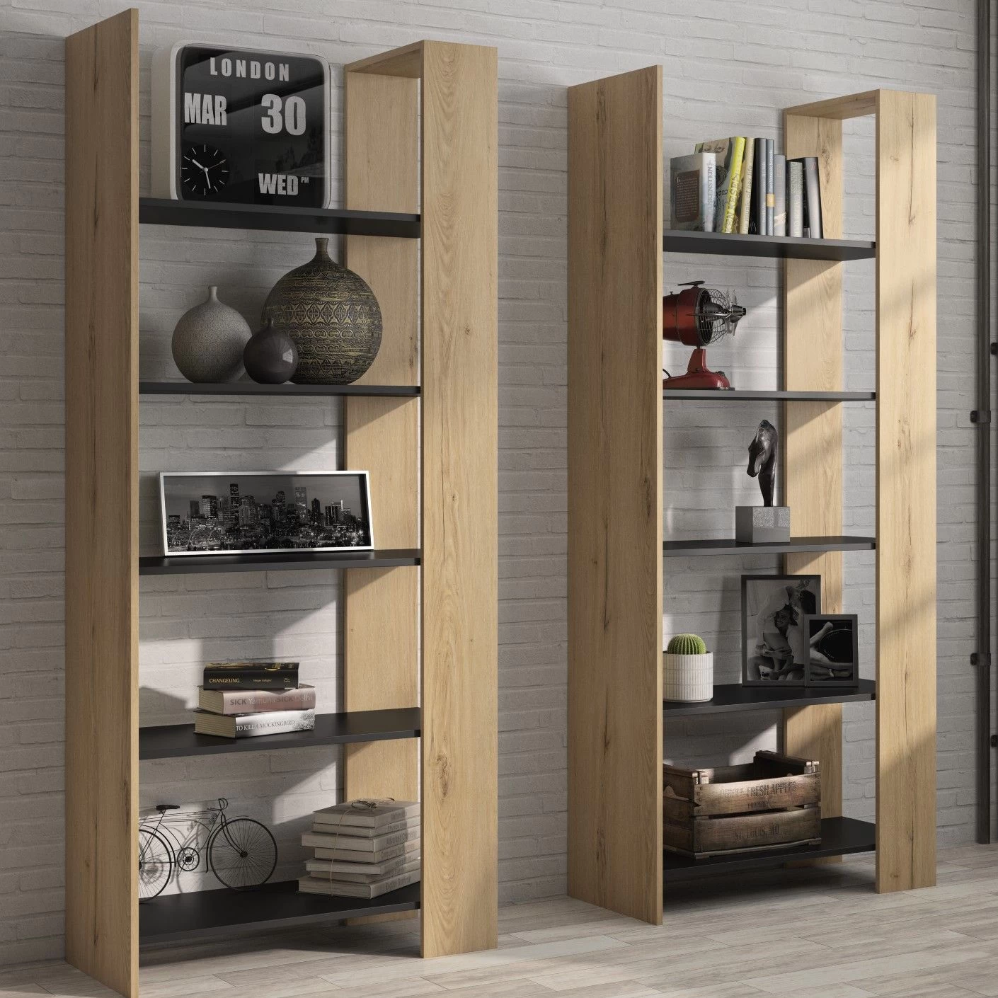 Bibliothèque Tando 80cm - Chêne/noir 1 Bibliothèque Tando 80cm - Chêne/noir
