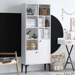 Bibliothèque Emerald - 100% Mélaminé, Antibactérien, Blanc