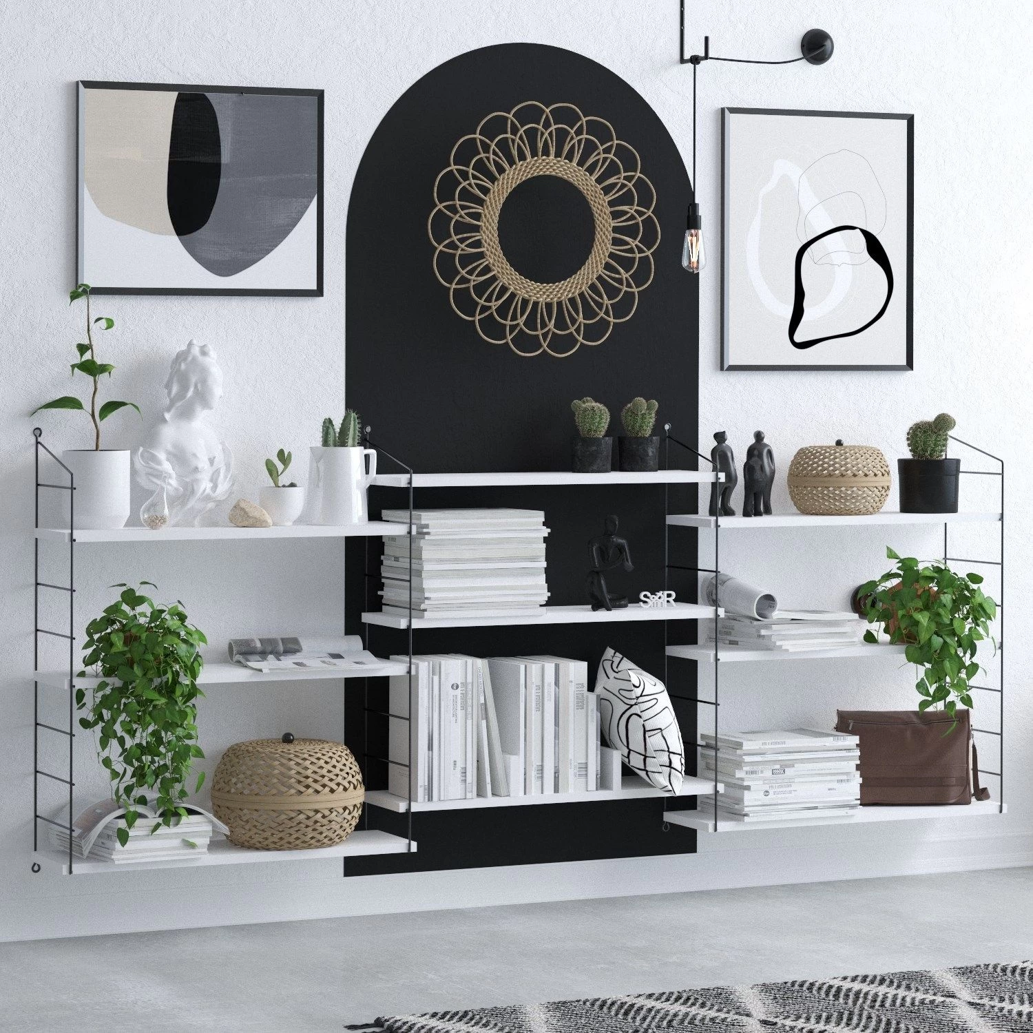 Emerald Bookshelf" | 100% Mélamine | Epaisseur 18mm | Blanc/Noir 3 Emerald Bookshelf" | 100% Mélamine | Epaisseur 18mm | Blanc/Noir – Image 3