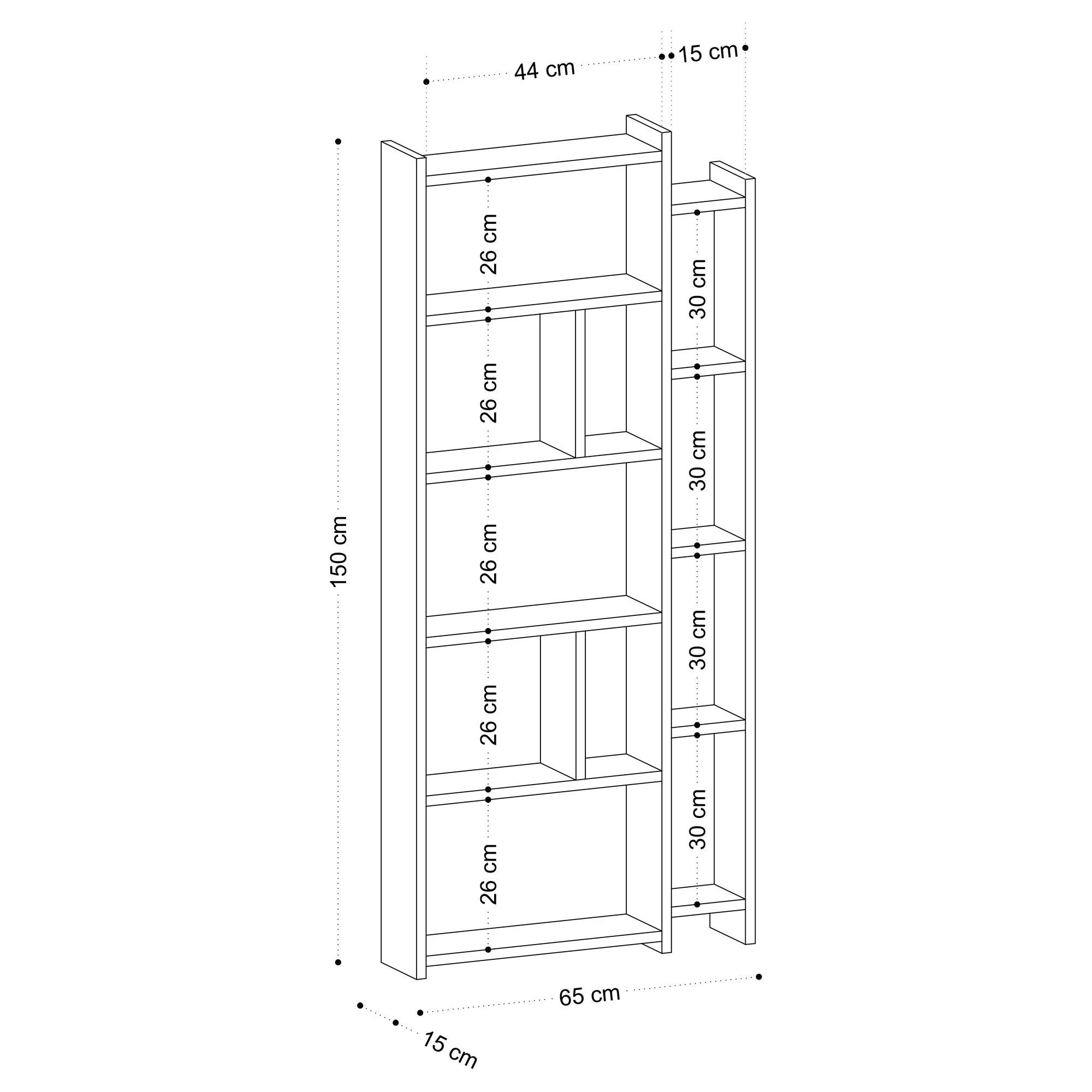 Emerald Bookshelf | 18mm Thick | 65x150x15cm | White 2 Emerald Bookshelf | 18mm Thick | 65x150x15cm | White – Image 2
