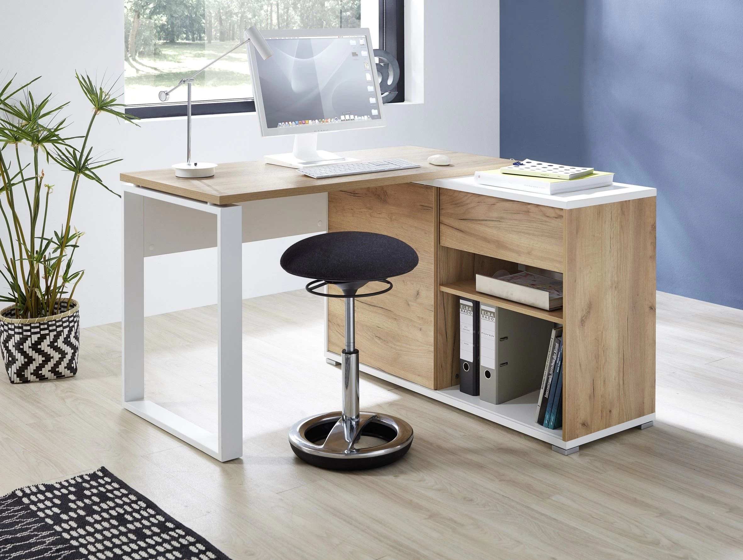 Bureau D'angle Lloris 117x120cm - Blanc/chêne 5 Bureau D'angle Lloris 117x120cm - Blanc/chêne – Image 5