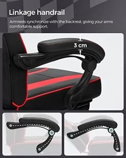 Songmics Chaise De Bureau Ergonomique : Noir/Rouge | Capacité 150Kg -Meubles Tables Et Chaises Shop 41iNRTJy57L. SL500 f7d6