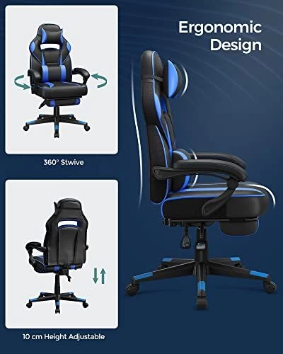 Songmics Gaming Chair Chaise De Bureau, Repose-pieds, Hauteur Réglable, Angle D'inclinaison Ergonomique 90-135° Charge 150 Kg Noir Bleu 2 Songmics Gaming Chair Chaise De Bureau, Repose-pieds, Hauteur Réglable, Angle D'inclinaison Ergonomique 90-135° Charge 150 Kg Noir Bleu – Image 2