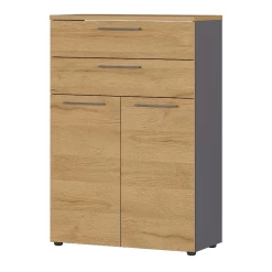 Classeur Bas Osmond 80cm à 2 Portes & 2 Tiroirs - Chêne/graphite