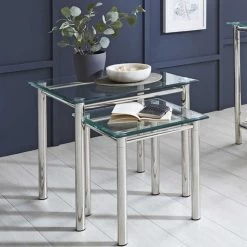 Table D'appoint Heiko 60x50cm, Grande - Verre/chrome -Meubles Tables Et Chaises Shop 42769 42767 42770 42772 Milieu 1e32