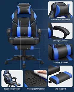 Songmics Gaming Chair Chaise De Bureau, Repose-pieds, Hauteur Réglable, Angle D'inclinaison Ergonomique 90-135° Charge 150 Kg Noir Bleu 11 Songmics Gaming Chair Chaise De Bureau, Repose-pieds, Hauteur Réglable, Angle D'inclinaison Ergonomique 90-135° Charge 150 Kg Noir Bleu -Meubles Tables Et Chaises Shop 519 22SfJjL. SL500 14f3