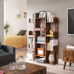 Bibliothèque En Forme D'arbre : 13 étagères, 86x25x140cm, Brun Rustique