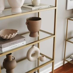 Bibliothèque Locelso | Verre Trempé | Cadre En Métal | Or -Meubles Tables Et Chaises Shop 552NOS1304 20 203 ea22