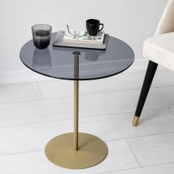 Locelso" Table D'appoint | Verre Et Métal | L50xH50xP50 | Or Gris Foncé -Meubles Tables Et Chaises Shop 552NOS1461 20 202 9eea