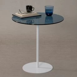 Table D'appoint Locelso | 100% Verre Trempé | 100% Cadre Métallique | Blanc Bleu -Meubles Tables Et Chaises Shop 552NOS1466 20 204 090f