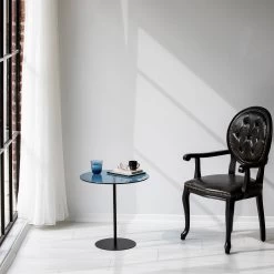 Locelso Table D'appoint | Temp. Glass, Metal Frame | 50x50x50 Cm | Black Blue