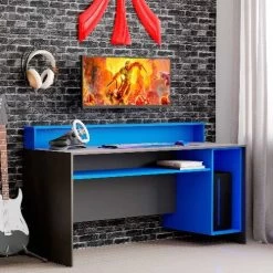 Bureau Gaming Beri 140cm - Bleu/noir