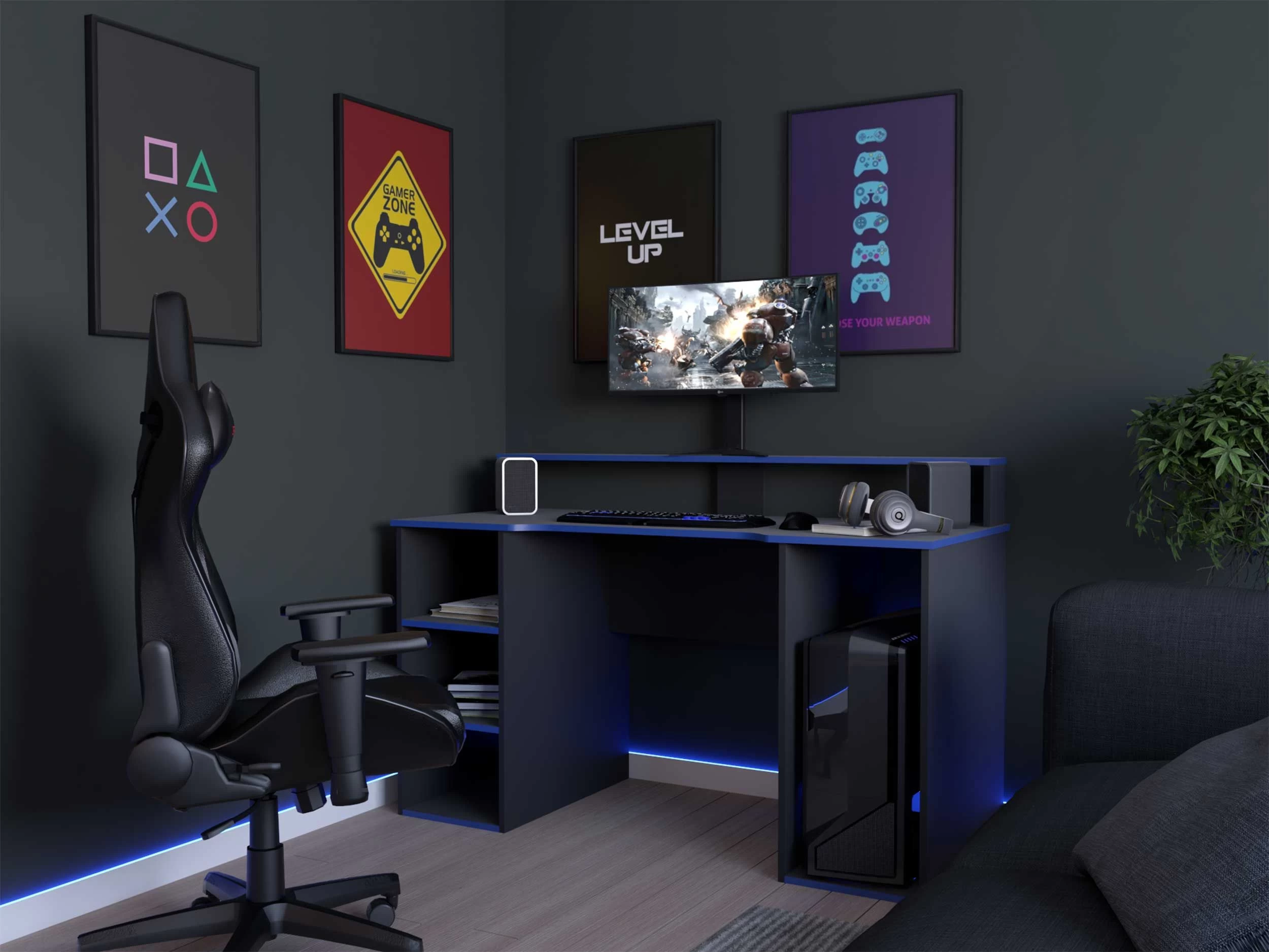 Bureau Gaming Seis 136cm - Noir/bleu 2 Bureau Gaming Seis 136cm - Noir/bleu – Image 2