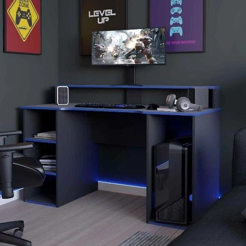 Bureau Gaming Seis 136cm - Noir/bleu 1 Bureau Gaming Seis 136cm - Noir/bleu