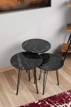 Ensemble De Tables Gigognes Au Design Unique | 3 Pièces | Gris Noir | 100% MDF