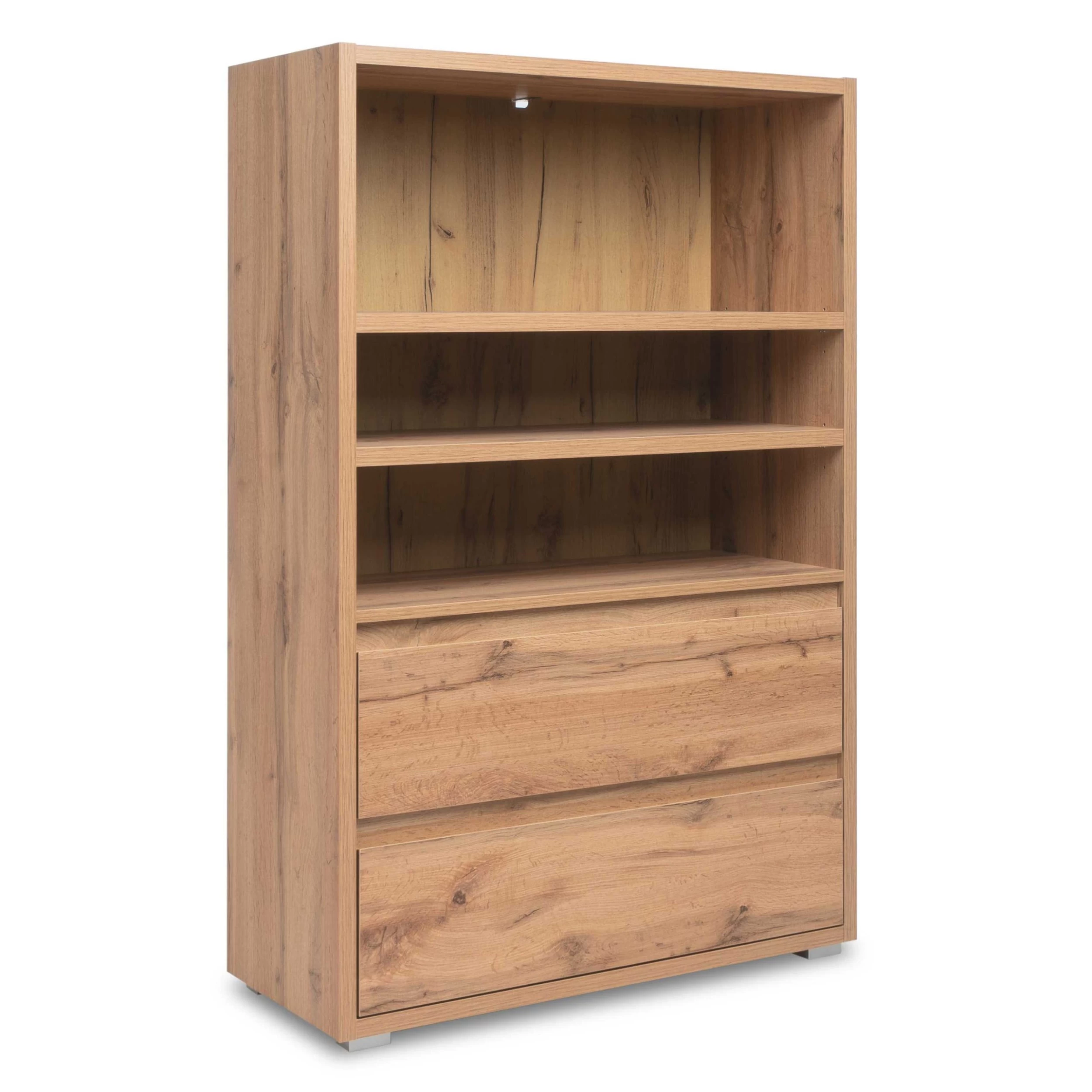 Etagère Image Large 2 Tablettes & 2 Tiroirs - Chêne 1 Etagère Image Large 2 Tablettes & 2 Tiroirs - Chêne