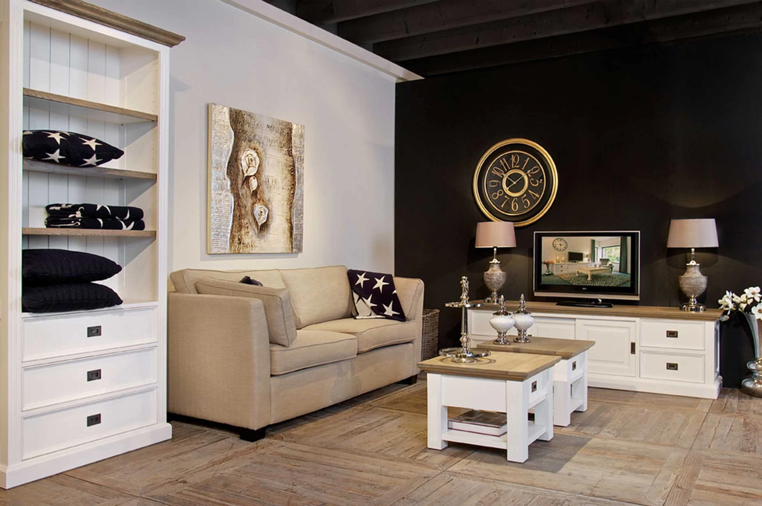 RICHMOND Table D'appoint Oakdale 60x60cm 1 Tiroir - Blanc/chêne 2 RICHMOND Table D'appoint Oakdale 60x60cm 1 Tiroir - Blanc/chêne – Image 2