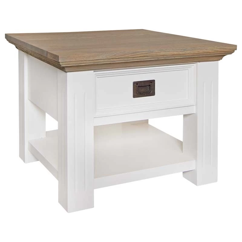 RICHMOND Table D'appoint Oakdale 60x60cm 1 Tiroir - Blanc/chêne 1 RICHMOND Table D'appoint Oakdale 60x60cm 1 Tiroir - Blanc/chêne