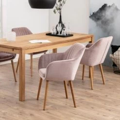 Chaise Avec Accoudoirs Hermeline - Rose Clair/chêne