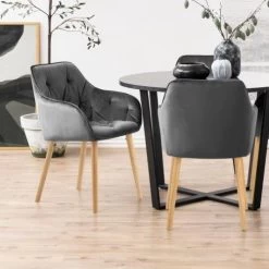 Chaise Avec Accoudoirs Lynn - Gris Foncé/chêne