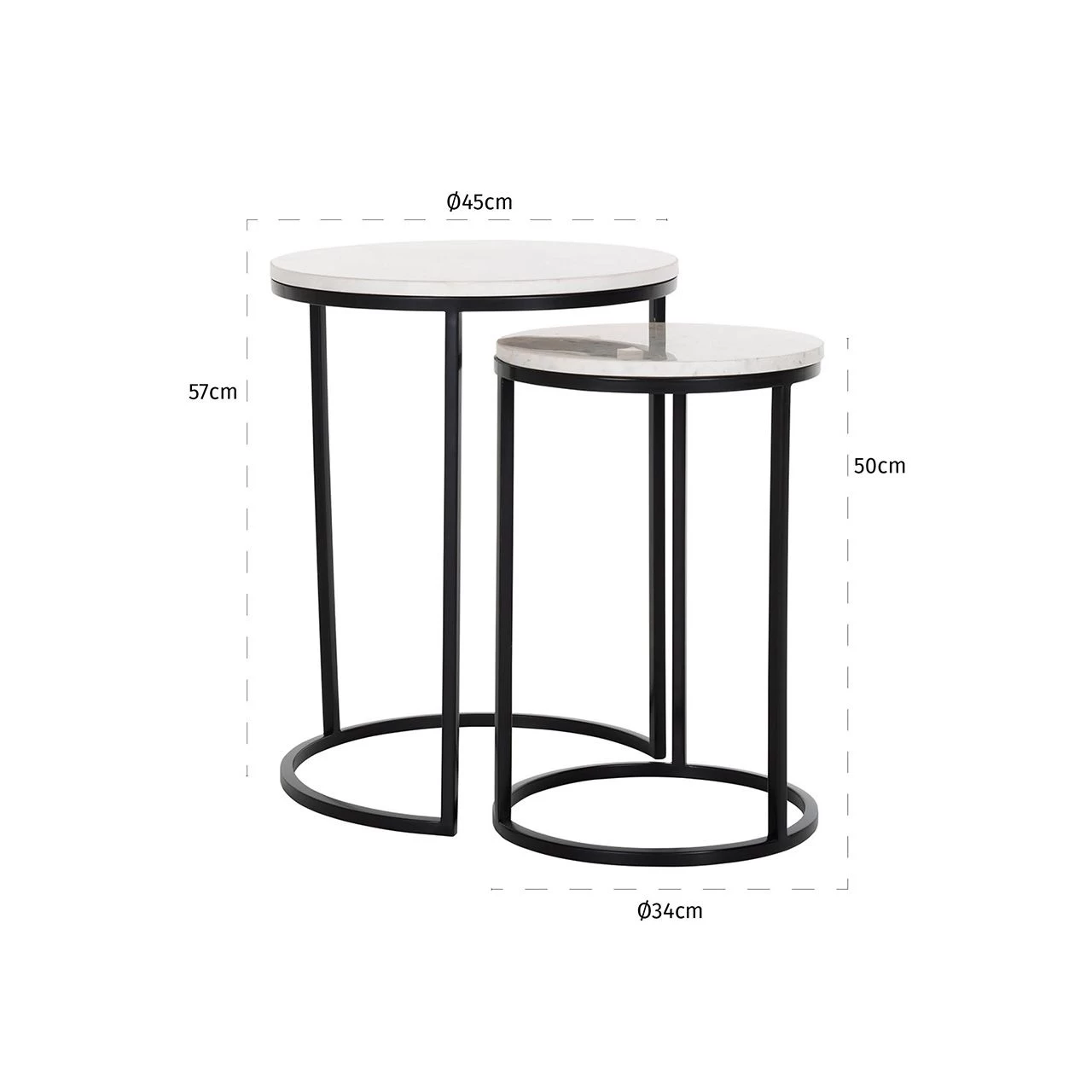 RICHMOND Lot De 2 Tables D'appoint Lexington 45x45cm - Blanc/noir 5 RICHMOND Lot De 2 Tables D'appoint Lexington 45x45cm - Blanc/noir – Image 5
