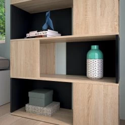 Bibliothèque Rossi - Chêne/noir -Meubles Tables Et Chaises Shop 7060X0734X00 Rossio Bookcase natural oak and black 4 e15e