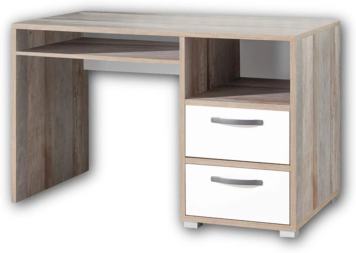 Bureau Petrus 125cm Avec 2 Tiroirs - Blanc/bois Flottant 2 Bureau Petrus 125cm Avec 2 Tiroirs - Blanc/bois Flottant – Image 2