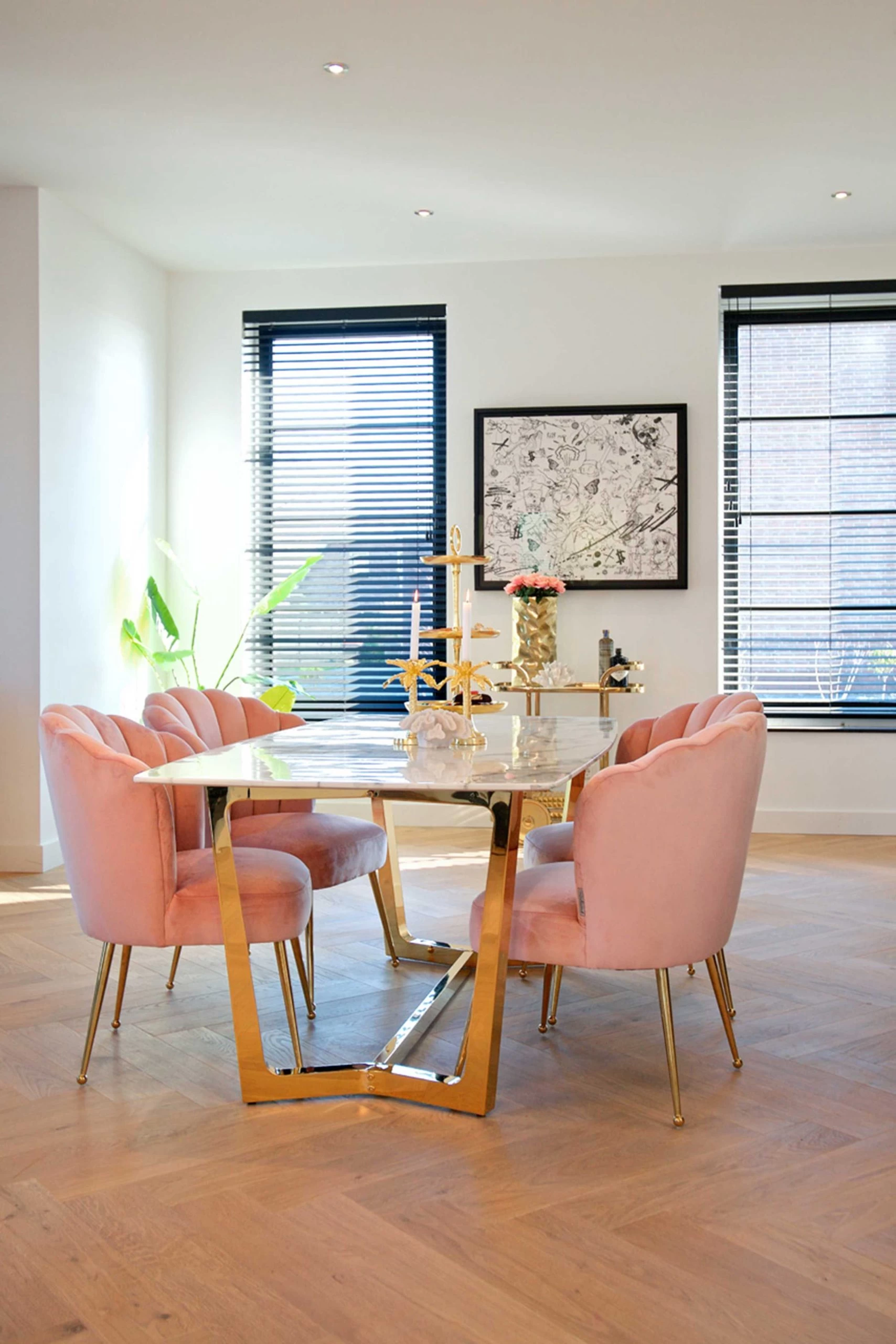 RICHMOND Chaise De Salle à Manger Chiesa Velours - Rose/or 5 RICHMOND Chaise De Salle à Manger Chiesa Velours - Rose/or – Image 5