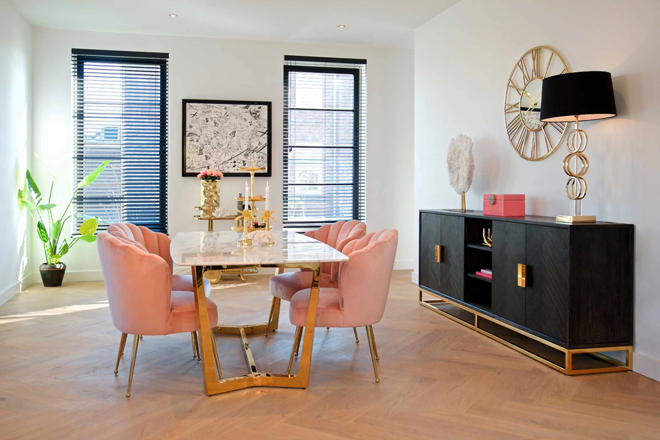 RICHMOND Chaise De Salle à Manger Chiesa Velours - Rose/or 2 RICHMOND Chaise De Salle à Manger Chiesa Velours - Rose/or – Image 2