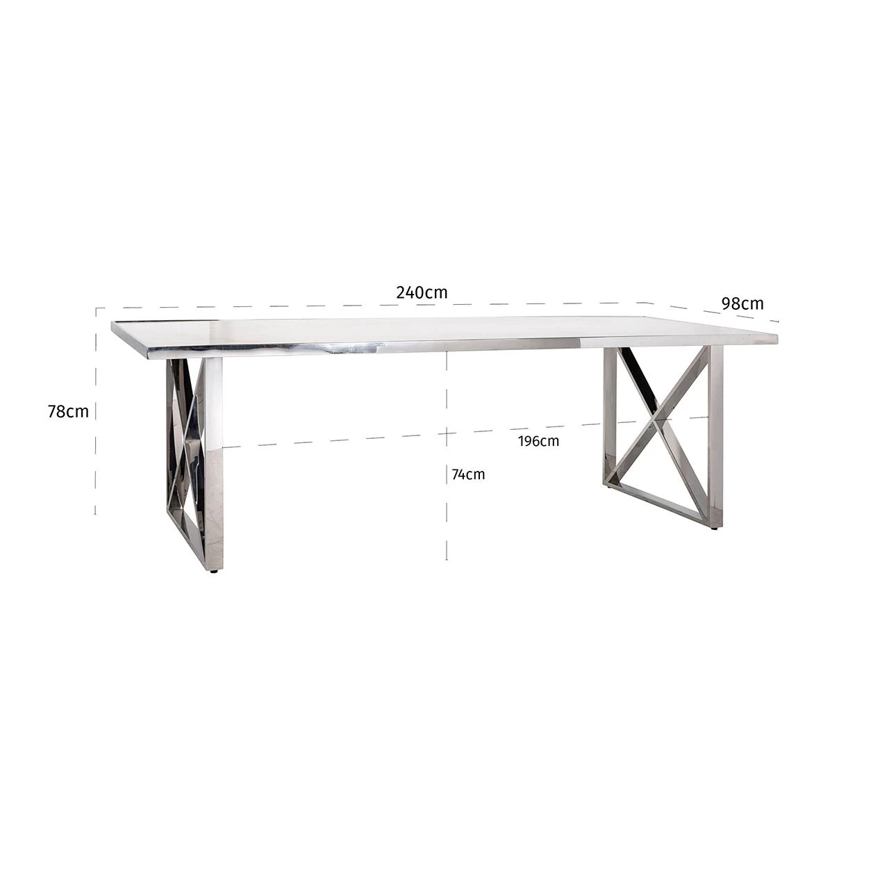 RICHMOND Table à Manger Levanto 240cm Avec Pied Croisé - Argent/blanc 6 RICHMOND Table à Manger Levanto 240cm Avec Pied Croisé - Argent/blanc – Image 6