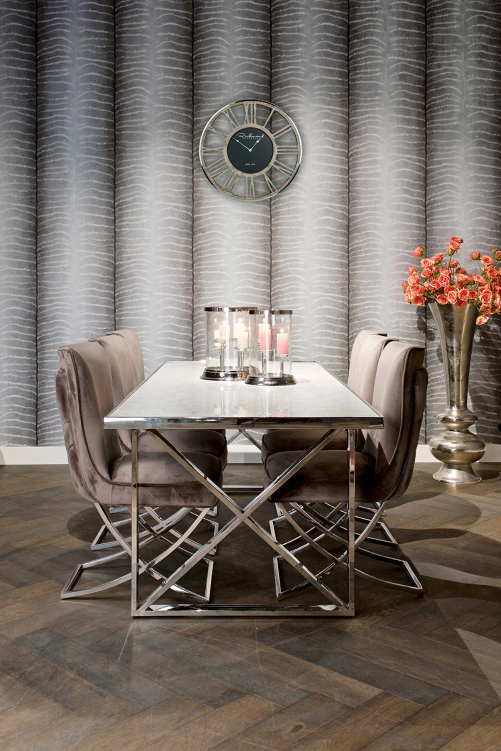 RICHMOND Table à Manger Levanto 240cm Avec Pied Croisé - Argent/blanc 2 RICHMOND Table à Manger Levanto 240cm Avec Pied Croisé - Argent/blanc – Image 2