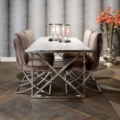 RICHMOND Table à Manger Levanto 240cm Avec Pied Croisé - Argent/blanc