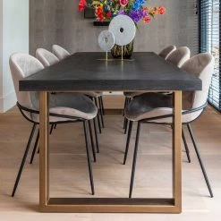 RICHMOND Table à Manger Bony 220x100cm Motif à Chevrons - Noir/or Brossé