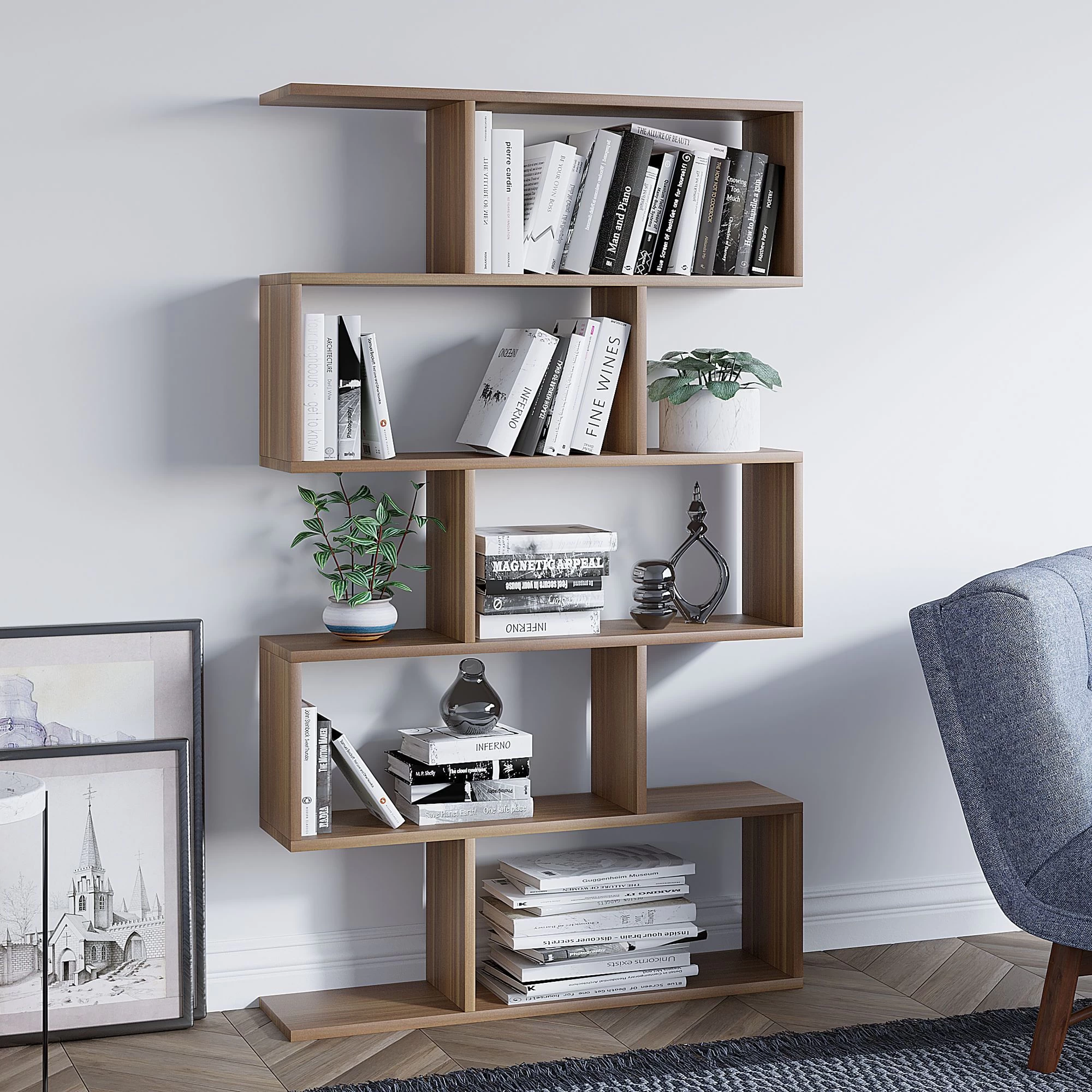 Bibliothèque Elegance | 100% Mélamine | Epaisseur 18mm | Noyer | Fixation Murale 3 Bibliothèque Elegance | 100% Mélamine | Epaisseur 18mm | Noyer | Fixation Murale – Image 3