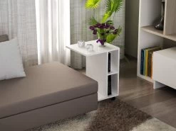 Furny Home Side Table | 18mm 100% Melamine Coated | Wheeled Legs | White -Meubles Tables Et Chaises Shop 756FRN2809 20 202 b5ac