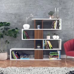 Bibliothèque Elegance" | Mélaminé | Epaisseur 18mm | 120x109x20 Cm | Noyer Blanc