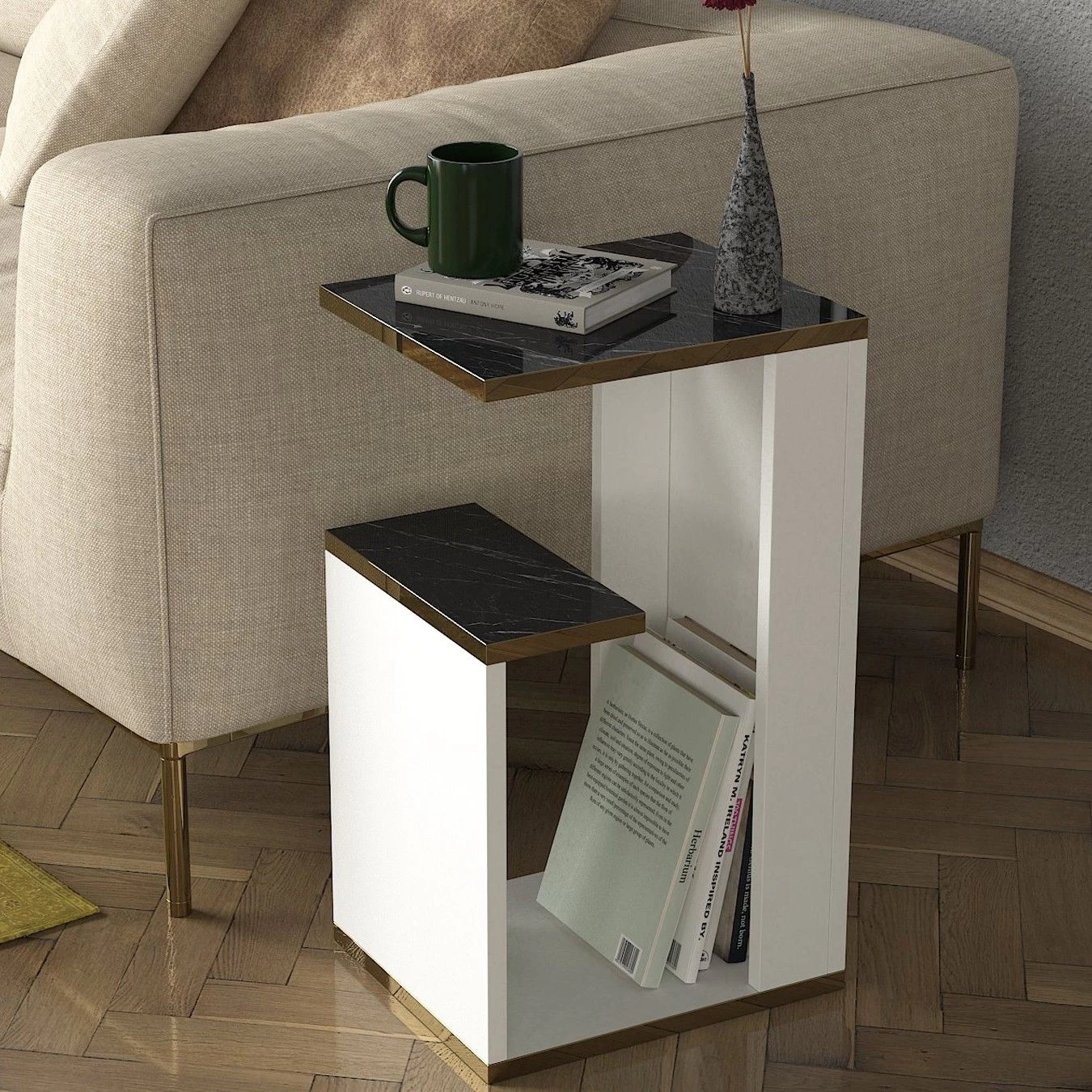 Talon Side Table" | 18mm Thick | 29" Width | White Gold Black 1 Talon Side Table" | 18mm Thick | 29" Width | White Gold Black