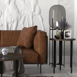 Tera Home Table D'appoint | Epaisseur 18mm | Cadre En Métal | Plateau 100% Verre | Noyer Anthracite -Meubles Tables Et Chaises Shop 804TRH2841 20 202 44ff